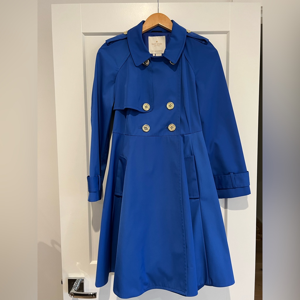 Kate Spade Navy Blue Double Breasted Trench Jacket Small